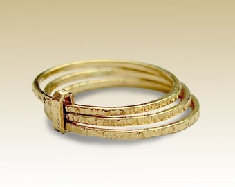 Apilamiento de anillos de oro macizo, anillo apilable, anillo gitano, anillo de bodas de oro, tres bandas, anillo boho skinny, boho - Feeling Love RG90020