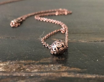 Copper bali bead necklace, dainty pendant, basic necklace, minimalist necklace, bead charm necklace, Layering Necklace, Gift  - AFN100-3