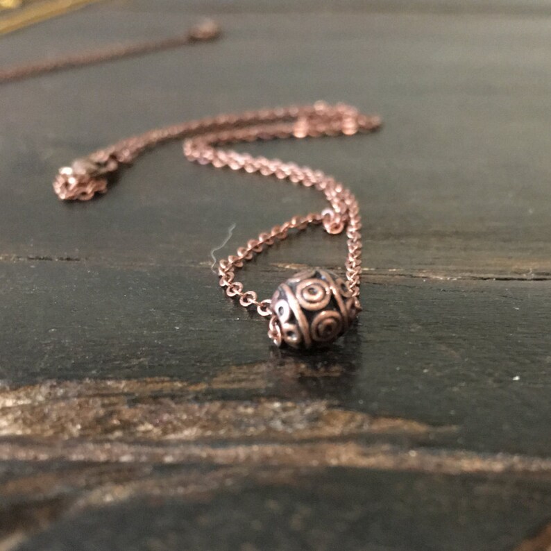 Copper Bali Bead Necklace Dainty Pendant Basic Necklace Etsy