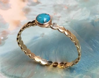 Turquoise ring, Gold ring, December birthstone ring, brass ring, stacking ring, skinny ring, dainty ring, gemstone ring - Wake Up Call R2504