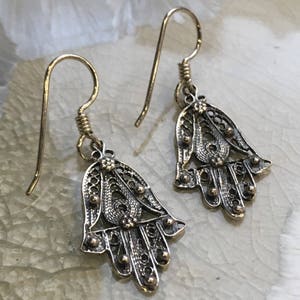 Hamsa hand Earrings, drop earrings, Sterling silver Earrings, Dangle hamsa Earrings, gift earrings, filigree hamsa earrings - E8078S