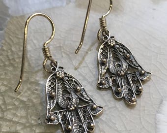 Hamsa hand Earrings, drop earrings, Sterling silver Earrings, Dangle hamsa Earrings, gift earrings, filigree hamsa earrings - E8078S