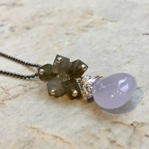 Chalcedony necklace, Sterling silver necklace, labradorite necklace, oxidised Necklace, gemstones necklace - Don&#39;t Look Back N2058