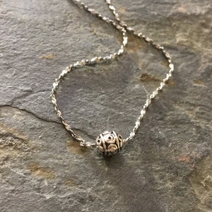 Oxidised Silver bead necklace, Minimalist necklace, cable chain, Layering Necklace, tiny bead pendant, Everyday Necklace, casual - AFN 110