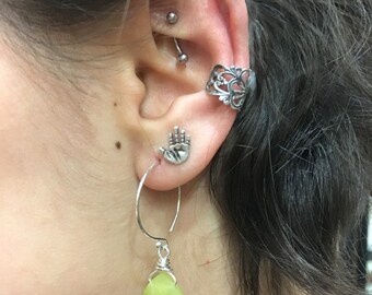 Piercing falso, piercing falso, piercing de concha falsa, manguito de orelha de prata esterlina, piercings falsos, manguito de orelha de renda, manguito de concha, envoltório de orelha - EC8064