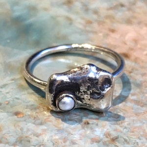 Pearl ring, silver nugget ring, stacking ring, sterling silver ring, birthstone ring, simple dainty ring, delicate ring - Origin R2484-2