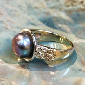 Anello in oro perlato nero, anello di dichiarazione, anello di fidanzamento, anello semplice, anello da cocktail, anello delicato, anello in oro massiccio - Good times RG2490