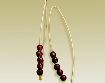 Garnet Earrings, Hook Earrings, Gold Filled Earrings, Dangle Earrings, Long earrings, minimalist Earrings, Gold Hoops - Turn me on E90026