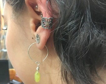Brinco de prata esterlina, piercing falso, piercing falso, piercing de concha falso, piercings falsos, punho de renda, punho de concha, envoltório de orelha - EC8064