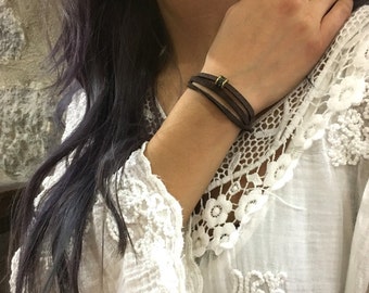 Suede Wrap bracelet, beaded bracelet, Minimalist bracelet, Brown suede bracelet, choker, boho bracelet, rustic bracelet, layered - AFN 122