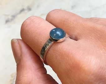 Aquamarine ring, Skinny silver ring, stacking ring, Simple stone ring, birthstone ring, March birthstone ring, Dainty ring - True blue R2466