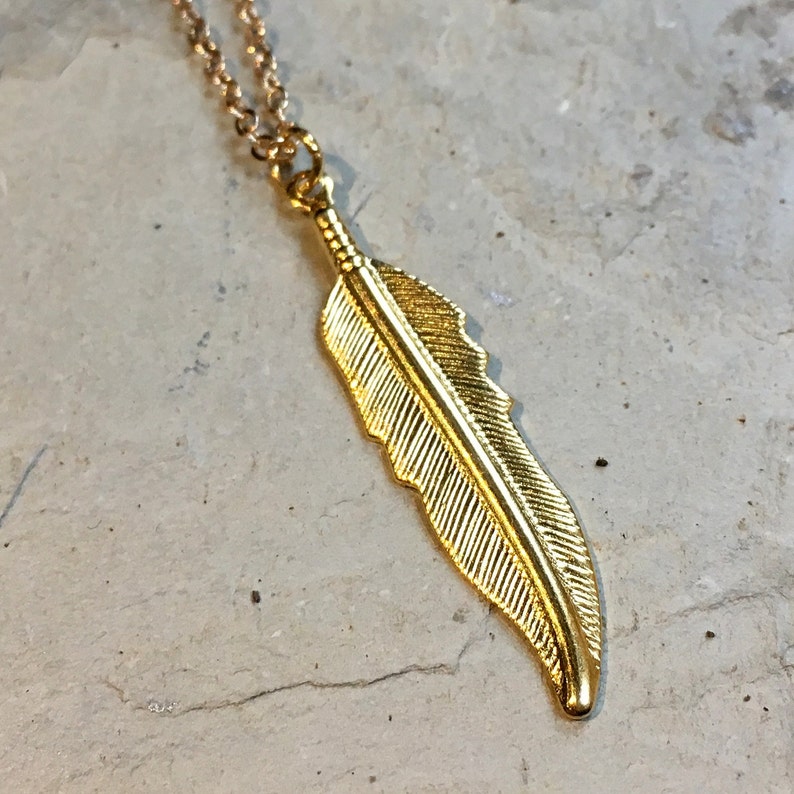 Minimalist feather necklace Gold necklace Dainty feather | Etsy