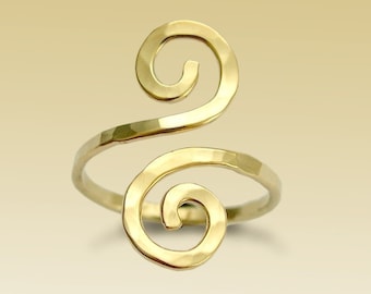 Anillo espiral de oro, anillo Midi, anillo espiral doble, anillo meñique, anillo espiral, anillo envuelto en alambre, anillo de oro de 14k - En otras palabras RG90024