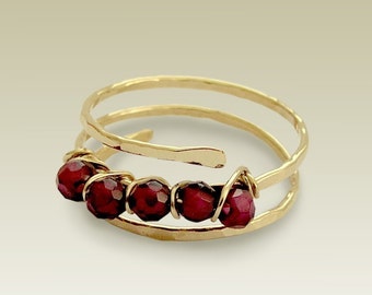 Garnets ring, January birthstone Ring, midi ring, toe ring, Wire wrap Ring, Gold Ring, Garnet stone Ring, mothers ring - Amore mio R90025