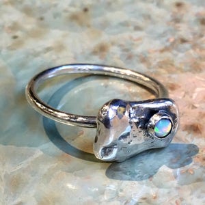 Opal ring, Birthstone ring, simple ring, dainty ring, silver nugget ring, stacking ring, sterling silver delicate ring - Origin R2484-1