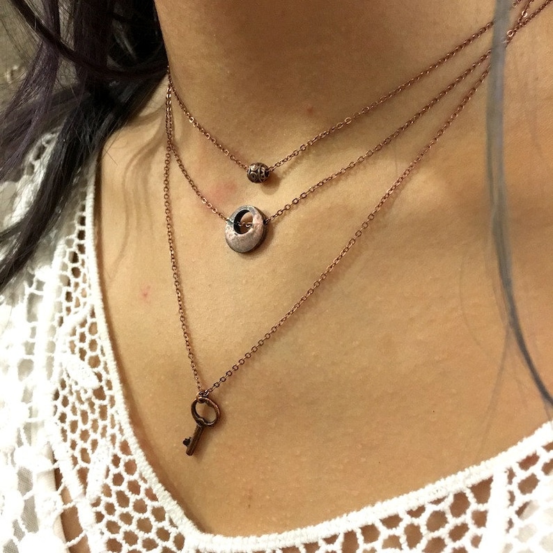 Minimalist Charm Necklace Layering Necklace Copper Necklace Etsy
