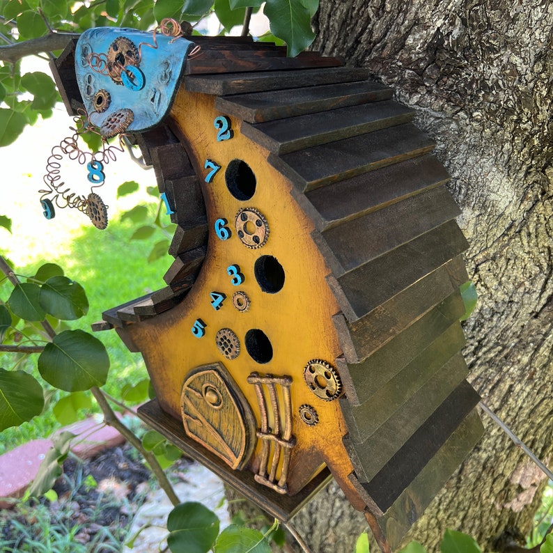 Picture of Salvador Dali Inspired Melted Clock Birdhouse, Handmade Wooden Bird ...