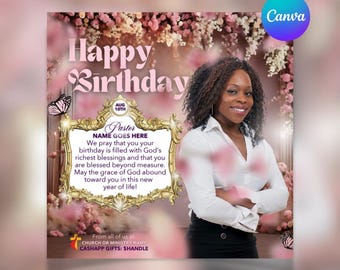 Volante editable de cumpleaños de la iglesia para pastor, primera dama o miembro (plantilla de Canva)