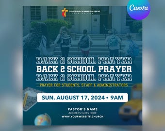 Servicio dominical de regreso a clases - Volante de oración - Plantilla de Canva basada en la fe