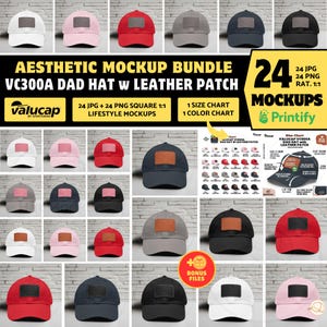 PATCH HAT Mockup ValuCap VA300A Dad Hat Rectangle Patch Mockup Bundle, Printify ValuCap Mockup, Aesthetic Mockup, Printify Dad Hat Mock up
