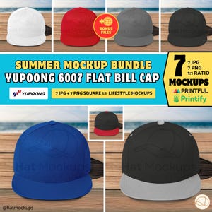 YUPOONG 6007 Cap Summer Mockup Bundle Embroidered Yupoong Flat Bill Cap Outdoors Mockup Yupoong Cotton Twill Hat 6007 Classics Snapback Mock