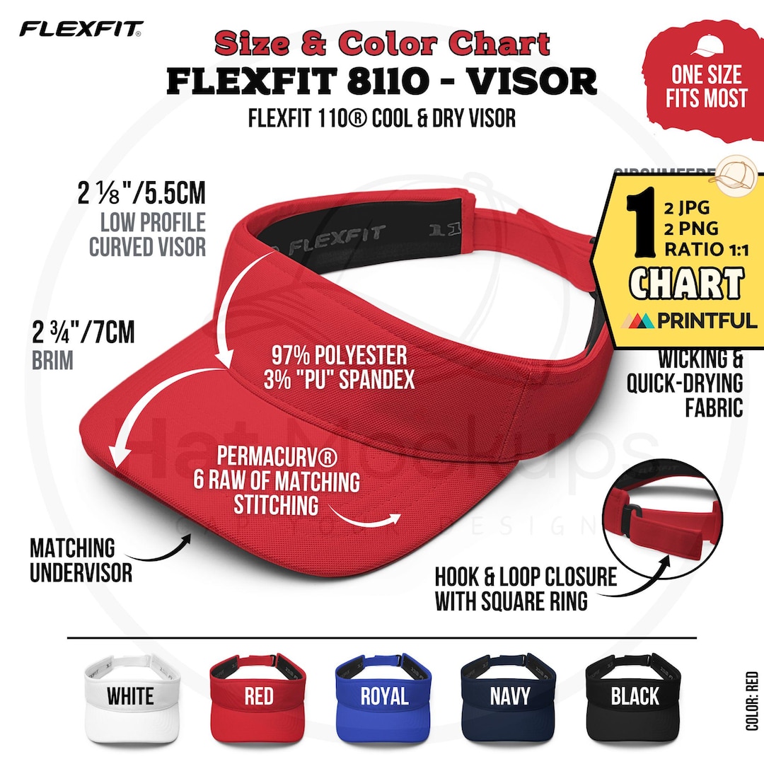 FLEXFIT 8110 Visor Size and Color Chart Flexfit Visor Features Mockup