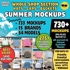 Summer Hat Mockups Bundle, Whole Shop Section, JPG Files (All Current & Future)
