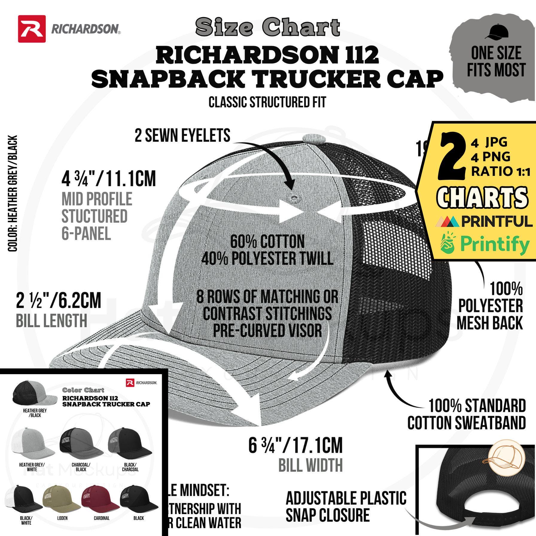 SIZE CHART RICHARDSON 112 Cap Features, Color Chart Richardson