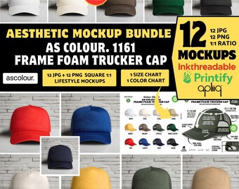 AS COLOUR 1161 Frame Foam Trucker Cap Mockup Bundle, Aesthetic White Brick Background (Digital Download Jpg, Png)