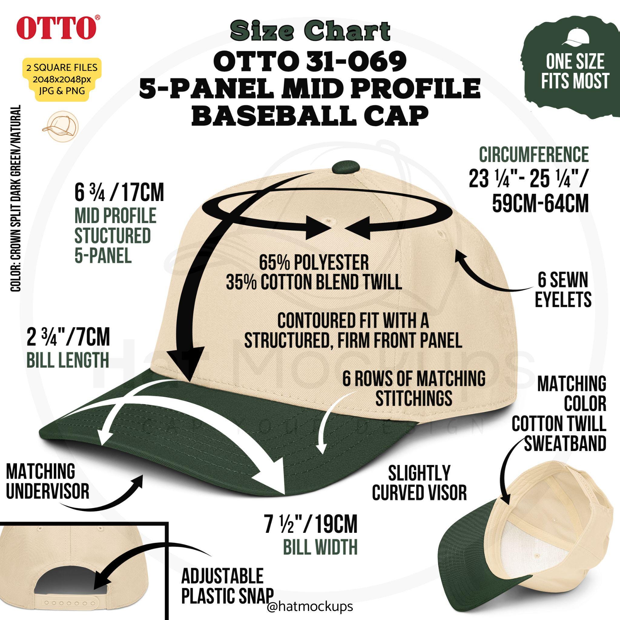 OTTO 31-069 5-panel Mid Profile Baseball Cap Size Chart, Hat