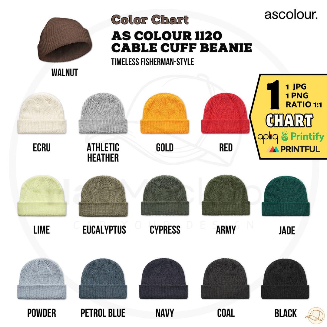 AS COLOUR 1120 BEANIE Color Chart Printify Cuffed Beanie 16 Colors ...