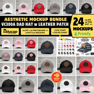 PATCH HAT Mockup ValuCap VA300A Dad Hat Round Patch Mockup Bundle, Printify ValuCap Mockup, Aesthetic Mockup Patch Hat Printify Dad Hat Mock