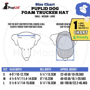PUPLID Dog Foam Trucker Hat Size Chart, Printify S-L Sizing Guide (Digital Download Jpg, Png )