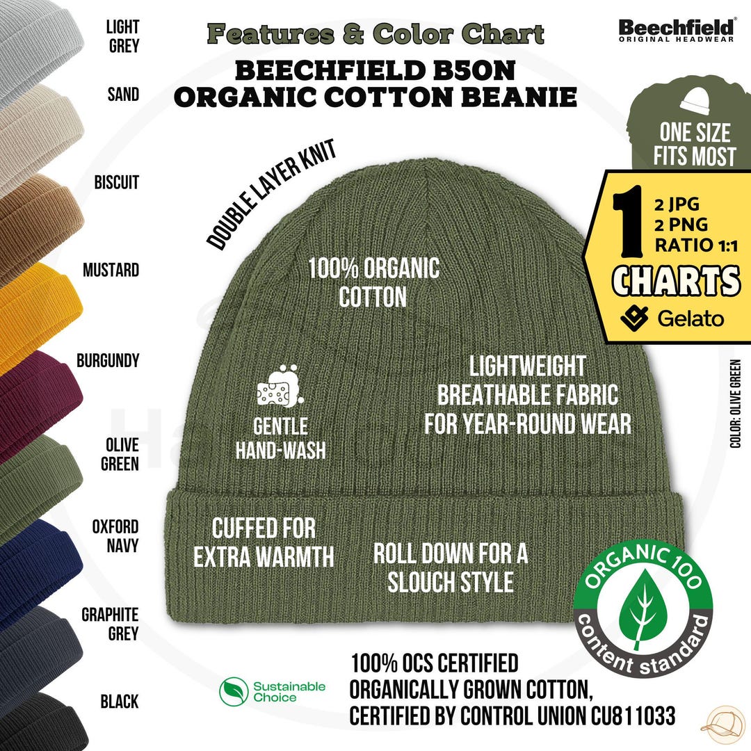 BEECHFIELD B50N BEANIE Color Chart Features Beechfield Organic Cotton ...