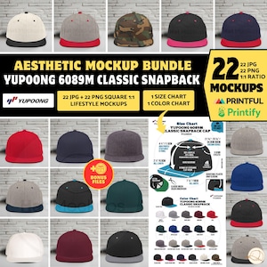 YUPOONG 6089M Classic Snapback Mockup Bundle, Printful Snapback Flat Bill Yupoong Mockup, Printify Flat Bill Mockup, Yupoong Flat Bill Image