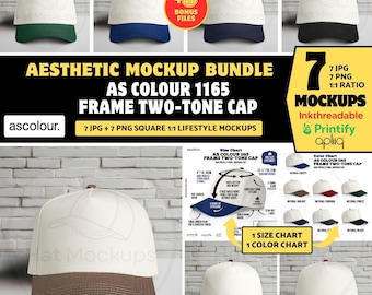 AS COLOUR 1165 Frame Two-Tone Cap Mockup Bundle, Aesthetic White Brick Wall Background (Jpg, Png)