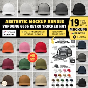 YUPOONG 6606 Retro Trucker Hat Mockup Bundle Printful Retro Trucker Cap, Yupoong Mockup, Aesthetic Mockup, Flexfit 6606 YP Classics