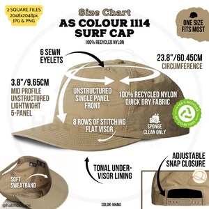 Size Chart Printify AS Colour 1114 Surf Cap digital chart for instant digital download. Jpg and png files square ratio. Surf Cap Features for Etsy listings, Amazon sellers, Shopify Hat Shops, eBay, Amazon. From Hat Mockups Shop on Etsy.