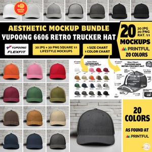 YUPOONG 6606 Retro Trucker Hat Mockup Bundle Printful 20 Colors, Aesthetic Mockups Flexfit 6606 YP Classics (Digital Download Jpg, Png)