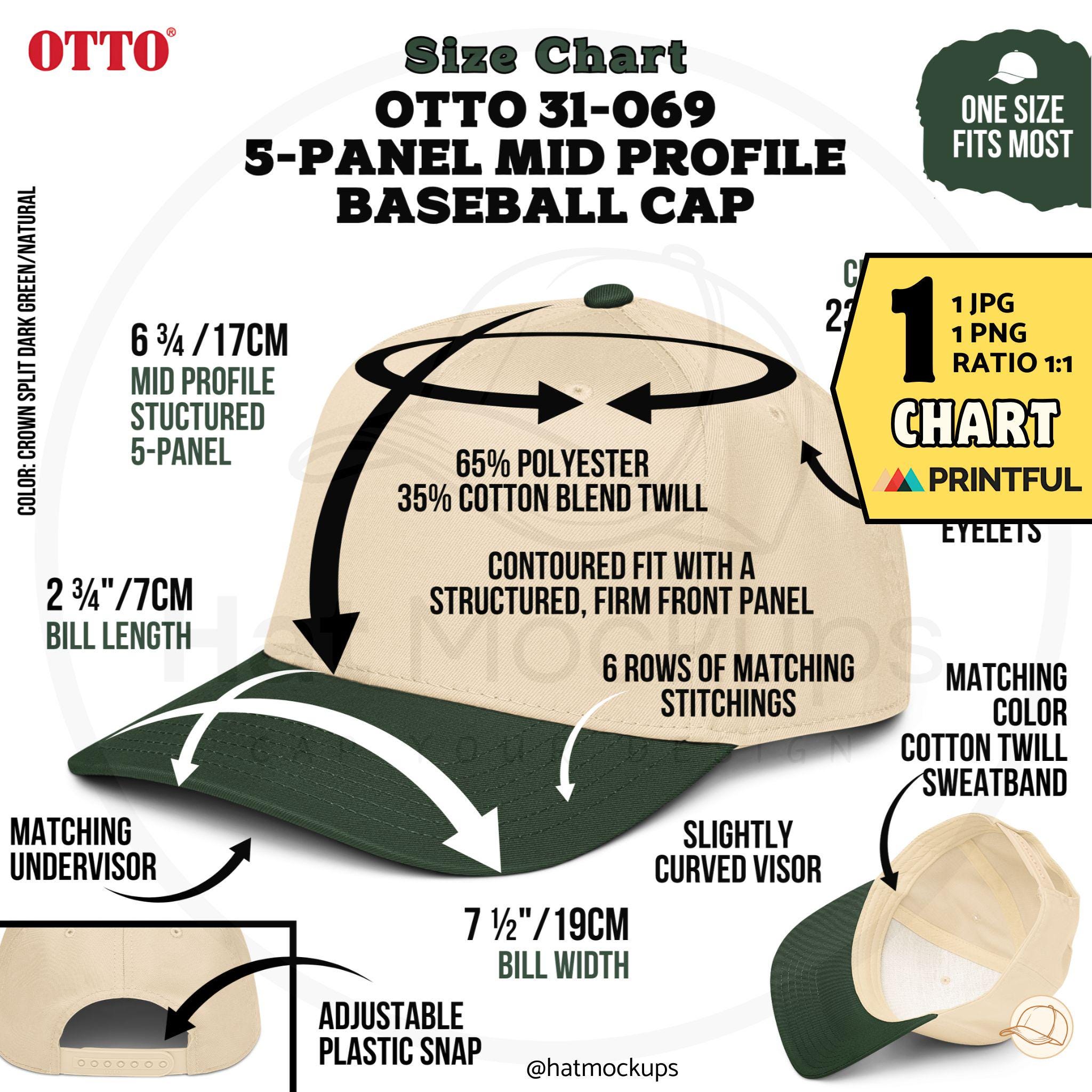 OTTO 31-069 5-panel Mid Profile Baseball Cap Size Chart, Hat
