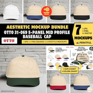 OTTO 31-069 Baseballkappe MOCKUP Bundle Otto 5-Panel Mid-Profile-Cap Ästhetische Mockups für Hutverkäufer, echte Produktfoto-Lifestyle-Mockups