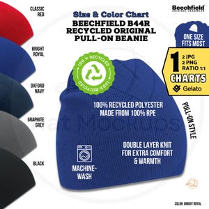 Tabla de tallas del gorro BEECHFIELD B44R Tabla de colores del gorro sin cierre reciclado original B44R Características del gorro Beechfield, colores del gorro sin cierre Gelato