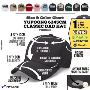 YUPOONG CLASSIC Dad Hat Size and Color Chart Mockup, Color Chart Yupoong 6245CM Dad Hat Size Chart, Dad Cap 6245 Color Chart,6245 Size Chart