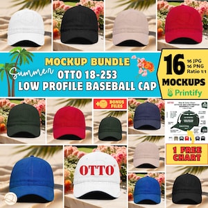 OTTO 18-253 BASEBALL Cap Mockup 18253 OTTO Low Profile Baseball Cap Mockup Bundle, Summer Hat Image, Beach Hat Mockup, Garden Hat Mockup