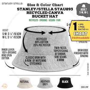 STANLEY/STELLA Recycled Bucket Hat Size Color Chart, STAU893 Canva Sun Hat Product Specs Mockup (Digital Download Jpg, Png)