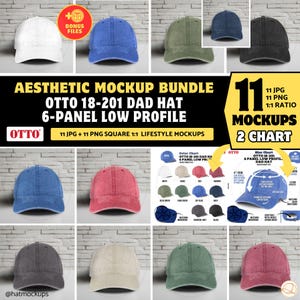 OTTO 18-201 Dad Hat Mockup Bundle OTTO 6-Panel Low Profile Cap Aesthetic Mock, Matching Mockups OTTO Cap Washed Pigment Dyed Dad Hat