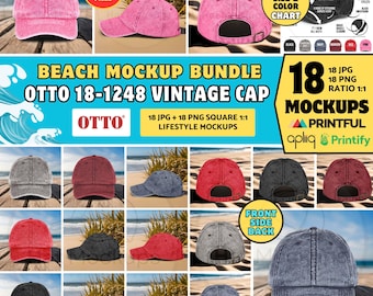 OTTO 18-1248 VINTAGE Cap Mockup Bundle Front Side Back Caps, Beach Hat Mockups (Digital Download Jpg, Png)