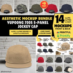 YUPOONG 5007 Cap Mockup Bundle 5007 5-Panel Jockey Cap Mockup, Printful Yupoong Cap Vorderseite Rückseite, Flexfit YP Classics 5007 Cap Aesthetic Mocks