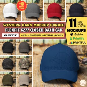 FLEXFIT 6277 Closed-Back Cap Mockup Bundle Printify Flexfit Mock 6277 Structured Hat Ranch Western Mockup,Flexfit Fitted Baseball Cap Mockup