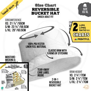 AOP BUCKET HAT Größentabelle Printful All-Over-Print Reversible Bucket Hat Hauptmerkmale, Aop Reversible Hat Messung und Produktinformationen